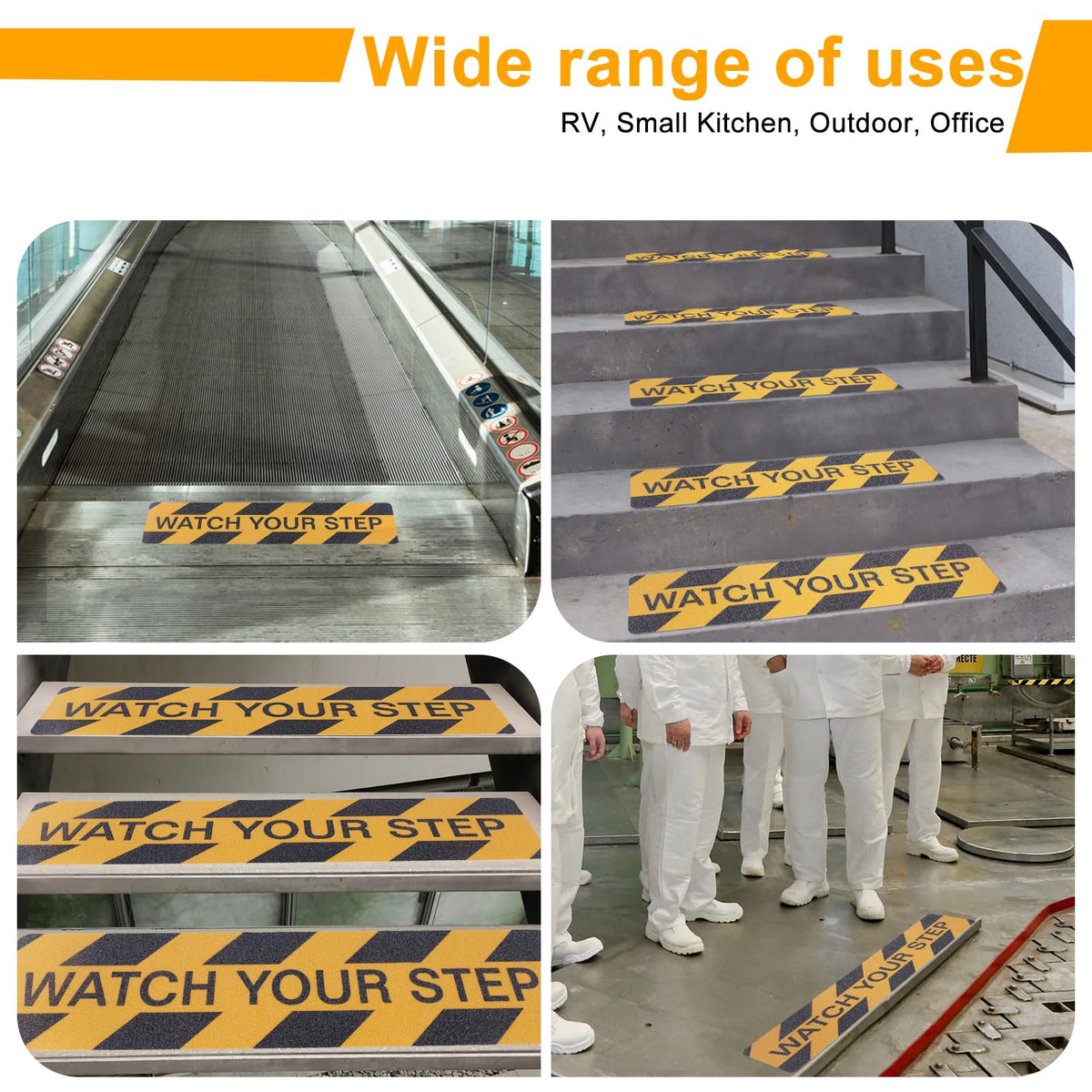 Watch Your Step Decals, 6 x 24 Inch, 6 Pack Caution Warning Stickers