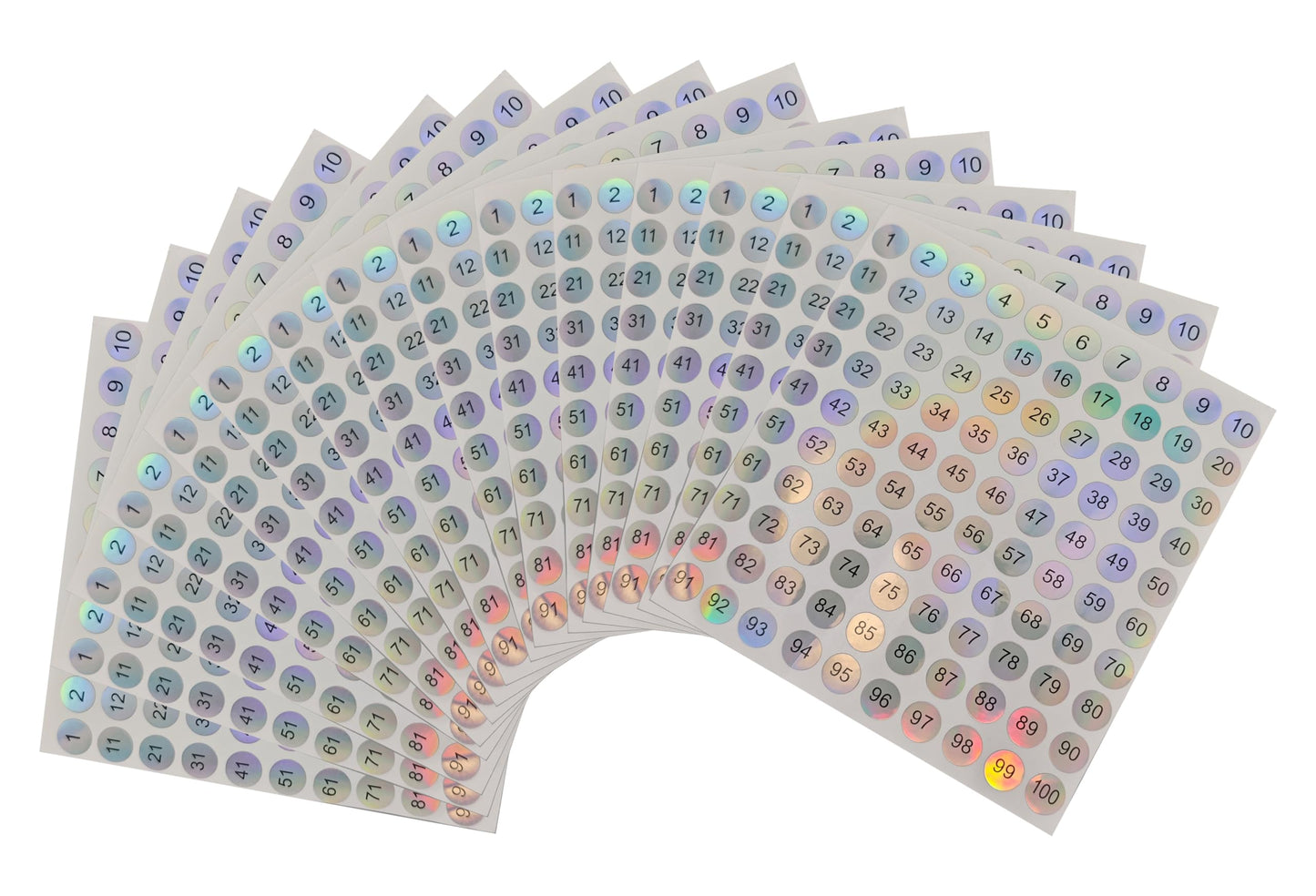 15PCS 1 to 100 Reflective Laser Small Circular Continuous Digital Stickers/self-Adhesive Inventory Storage Organization Label Stickers, Durable and Easy to Stick Reflective Numbers