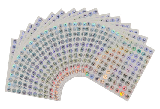 15PCS 1 to 100 Reflective Laser Small Circular Continuous Digital Stickers/self-Adhesive Inventory Storage Organization Label Stickers, Durable and Easy to Stick Reflective Numbers