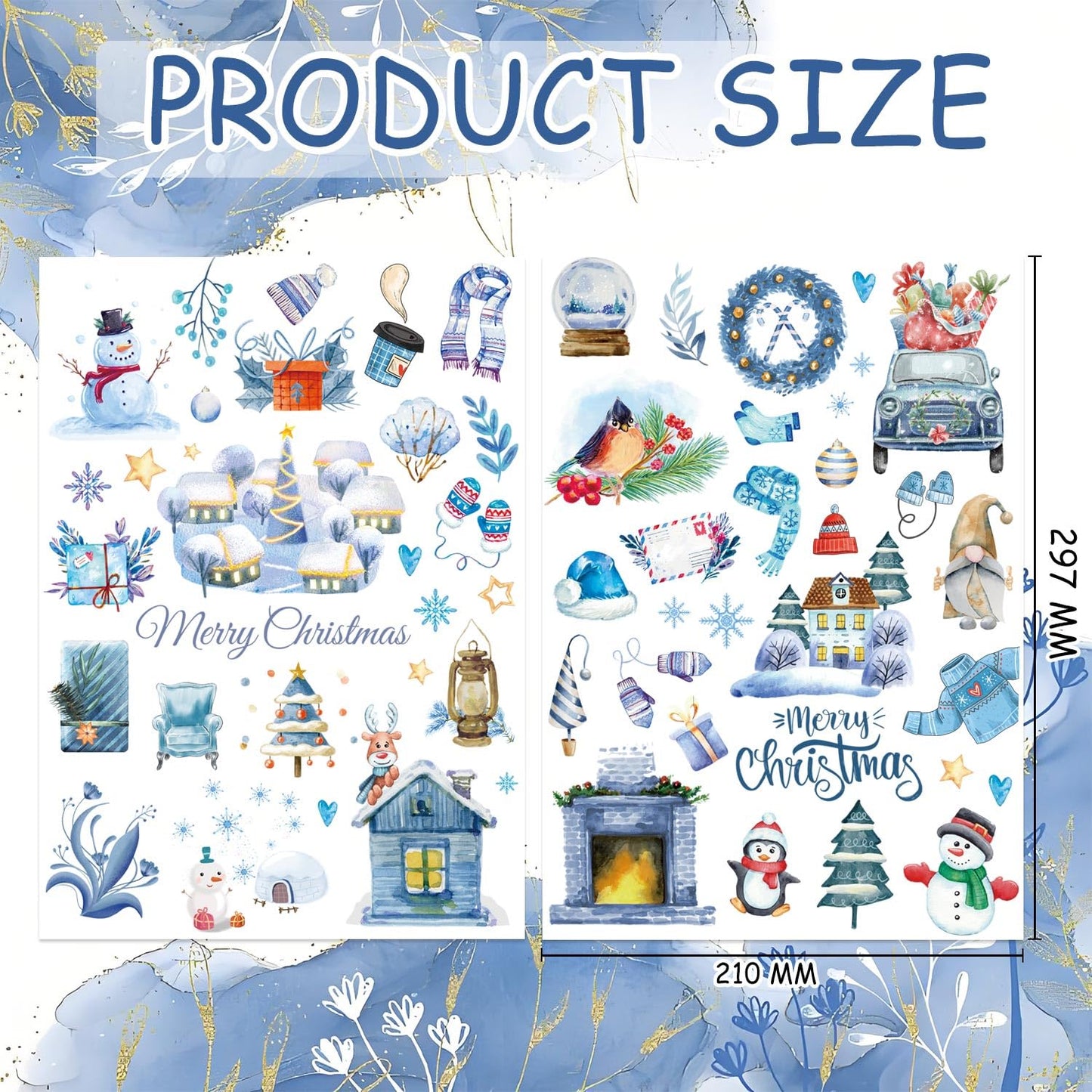 Winter Rub on Transfers Labels 8.3 x 11.7 Inch Snowman Gift Rub on Decals Snowflake Transfer Stickers Winter