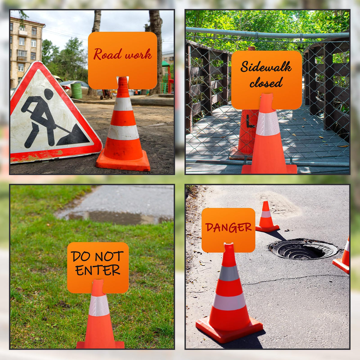 Geetery 6 Pcs Blank Traffic Cone Signs, 10.4"x12.6" Write-on Sign, Orange