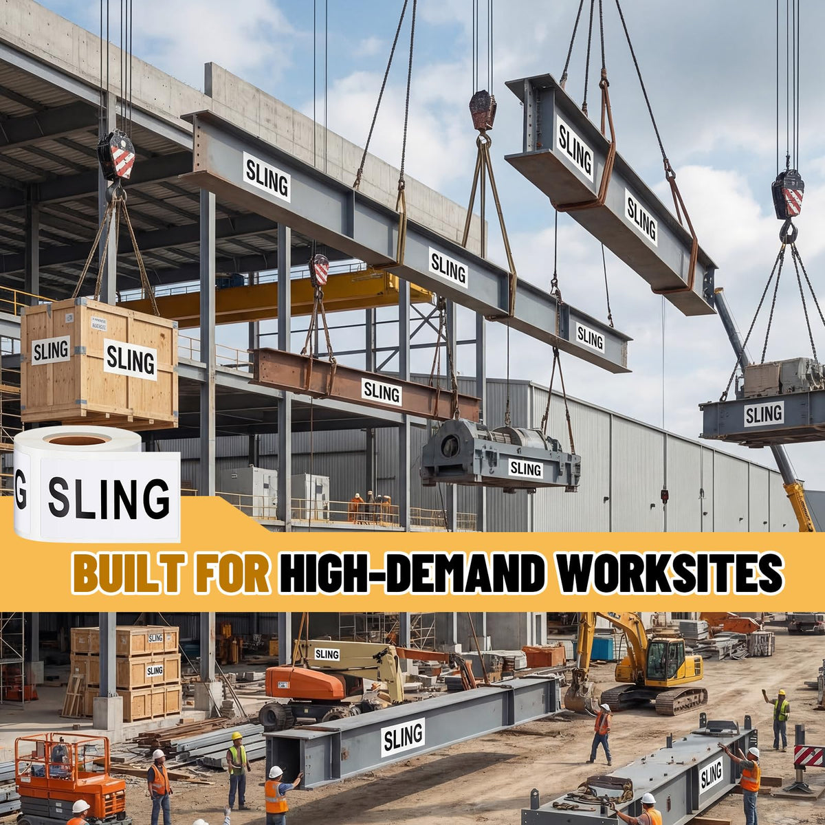 200 Pcs 2" x 3" Semi-Rigid PVC Sling Stickers Labels, 1/128" Thick Industrial Lift Identification Sling Stickers for Rigging, Crane, Boat, Warehouse, Lifting Straps & Heavy Duty Equipment