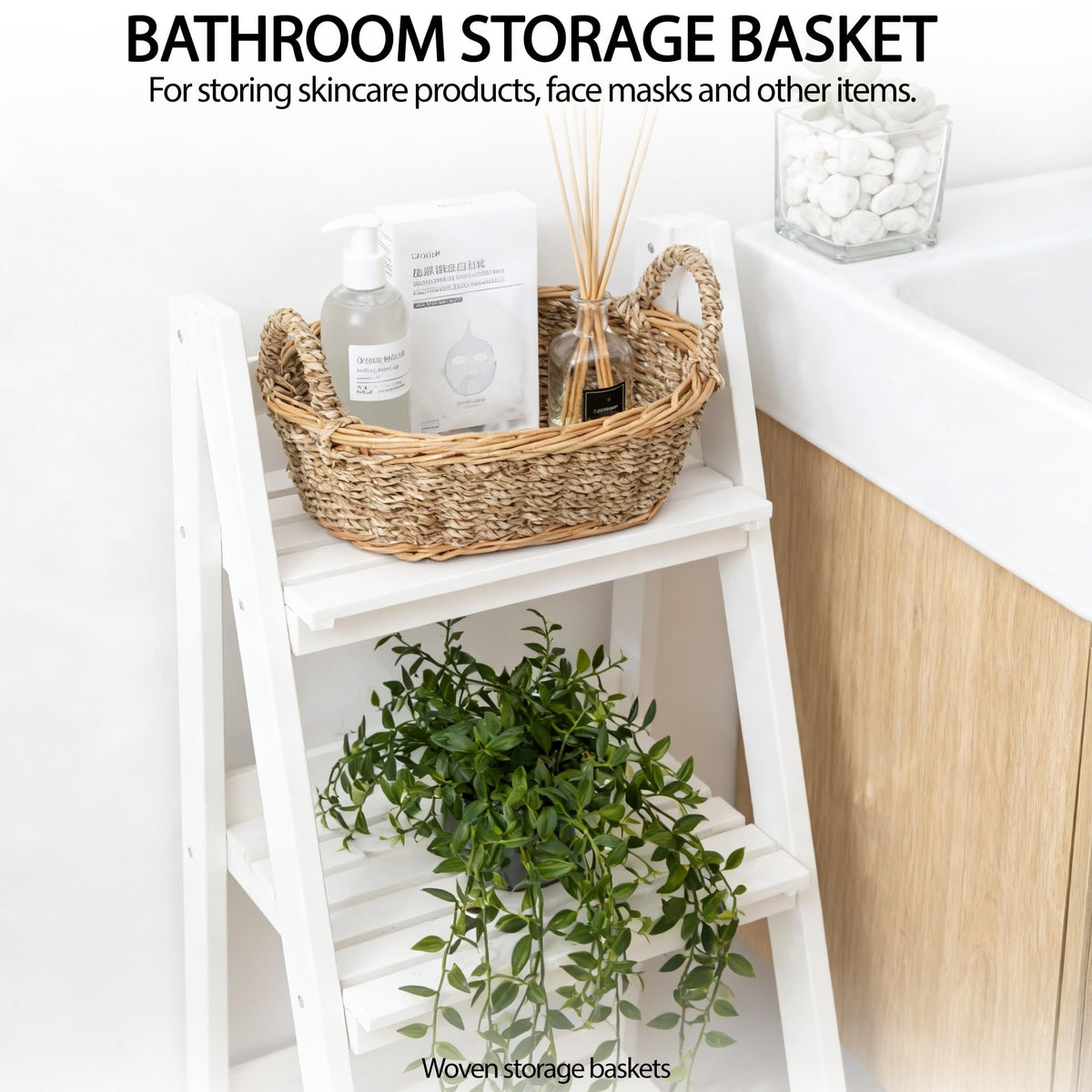 Natural Wicker Seagrass Woven Storage Baskets Set of 3, Oval