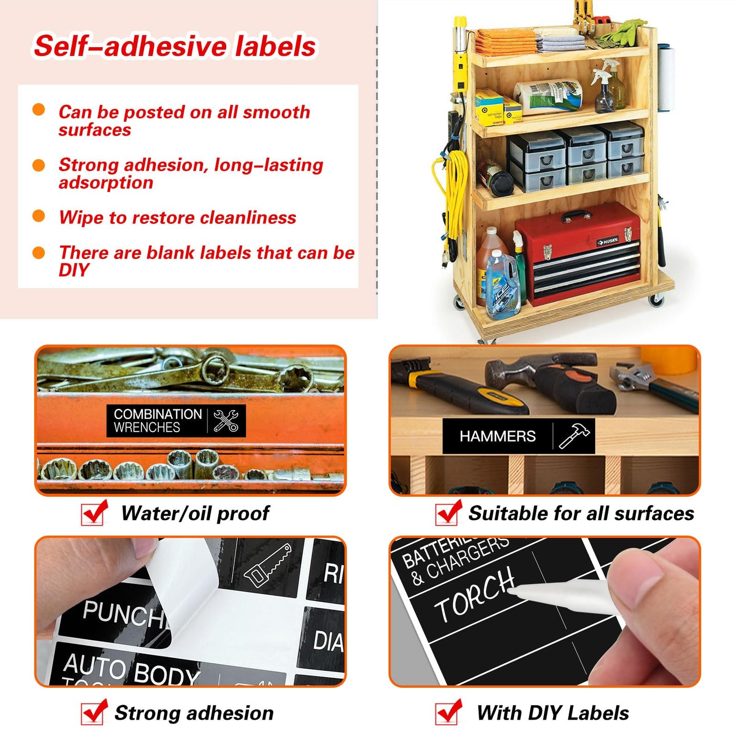 168 PCS Tool Box Label Stickers, Toolbox Organization Stickers,Tool Chest Labels for Quick Identifying Tool Box Drawers(Black,3 x 0.79 Inches)