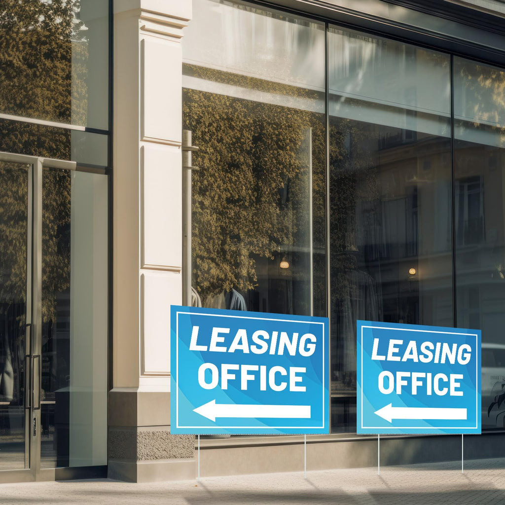 Ripeng 3 Pcs Leasing Double Sided Yard Signs with Arrow 16 x 12 Inch Yard Signs with Stakes for Outdoor Office Retail Store Restaurant Bar Hotel(Leasing Office) Leasing Office