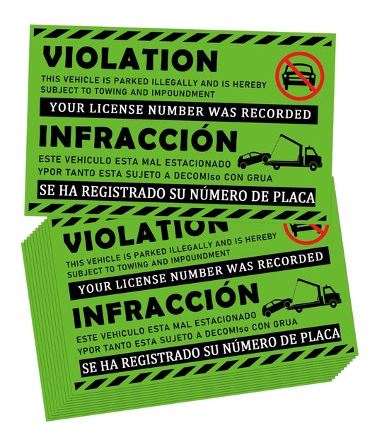 5 x 8 inch Bilingual Parking Violation Stickers Violation Labels with Permanent Adhesive Vehicle Illegally Parked Sticker, Hard to Remove Write-On Tickets, Fluorescent Orange Pack of 50 Labels