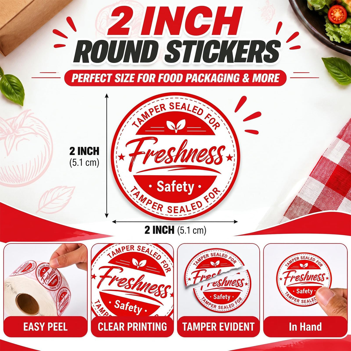 1000 Pcs Food Delivery Tamper Evident Sticker, 2 Inch Round Label