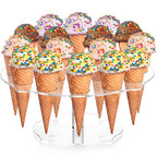 yarlung 2 Pack Ice Cream Cone Holder, 16 Holes Acrylic Waffle Cone Display Stand, Clear Hand Roll Sushi Popcorn Rack for Party Buffet Birthday Wedding