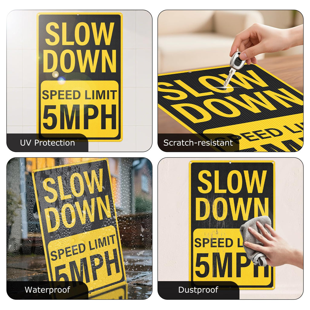 2 Pack Slow Down Speed Limit 5 MPH Signs 12 x 18 Inches Reflective Yellow