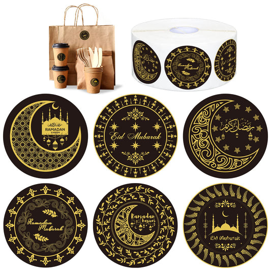 Waline Ramadan & Eid Stickers - Black Gold Islamic Decorations, 6 Designs Eid Ramadan