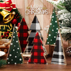 Whaline 6 Pcs Christmas Tree Wooden Signs Table Decor Buffalo Plaid Dots Xmas Wood Tabletop Signs Red Black Green Desktop Centerpieces for Holiday Home Tiered Tray Fireplace Party Decor