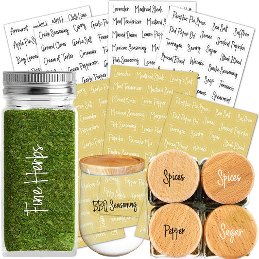 278 Pcs Clear Spice Labels Stickers Preprinted Waterproof,Small-Stickable -Removable,139 Black+139 White Handwriting Letters, Work on Salt Pepper Seasoning Jars