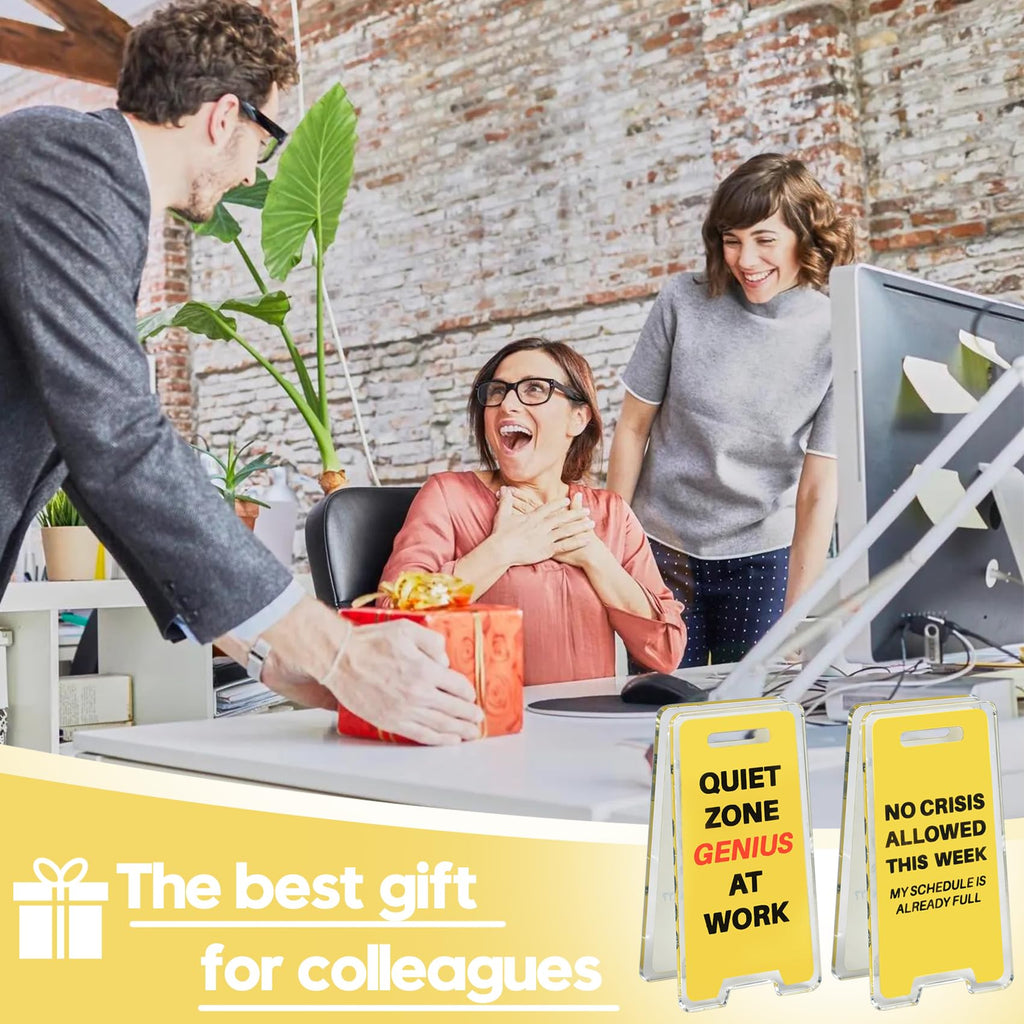 24 Pack Funny Office Desk Signs, Mini Acrylic Yellow Caution Desk Signs