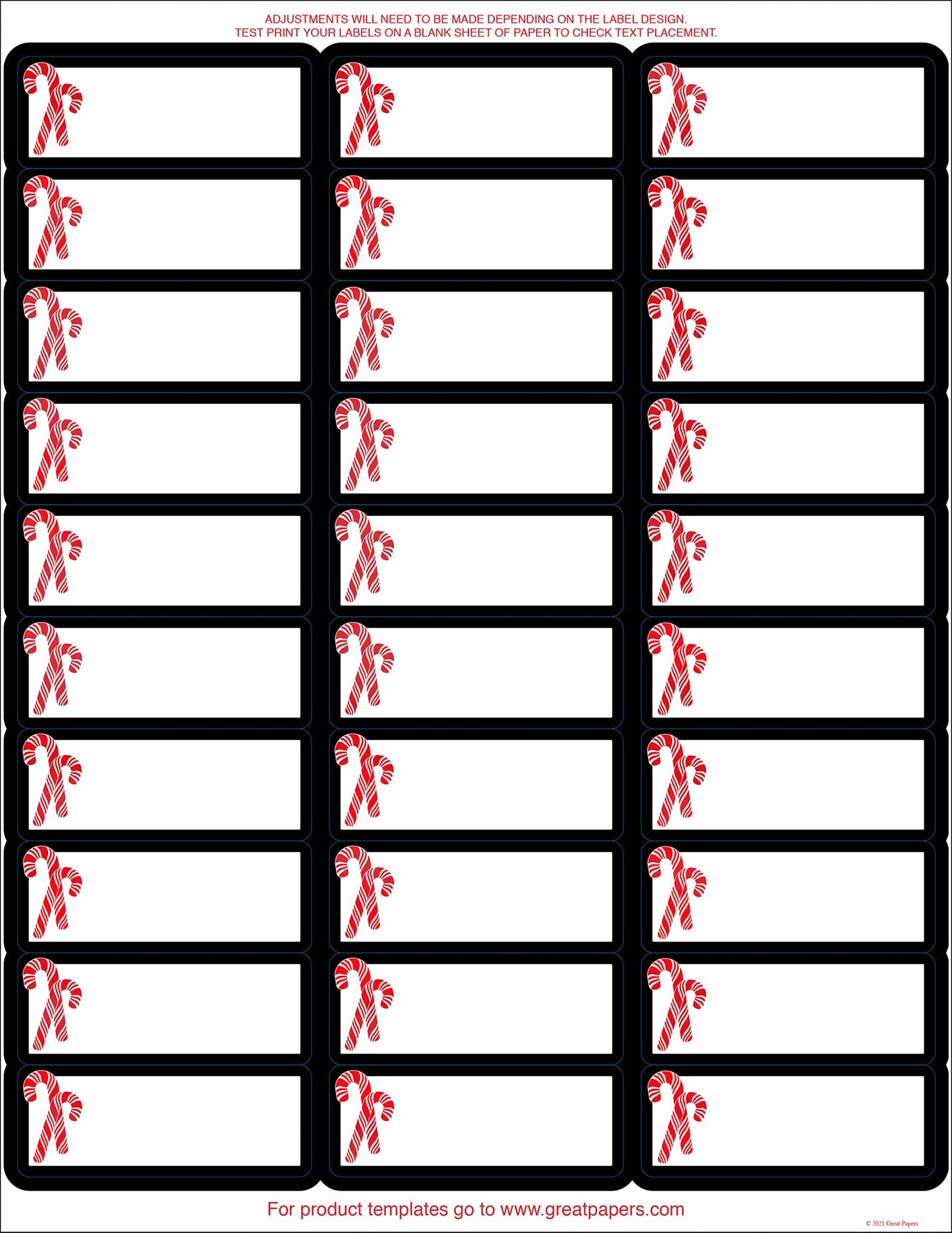 Great Papers! Candy Cane with Red Foil 30-Up Holiday Address Labels, 8.5" x 11" Sheet/1" x 2.625" Labels, 4 sheets/120 Labels (2021101)