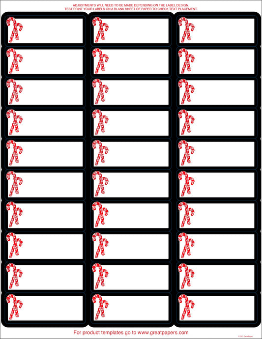 Great Papers! Candy Cane with Red Foil 30-Up Holiday Address Labels, 8.5" x 11" Sheet/1" x 2.625" Labels, 4 sheets/120 Labels (2021101)