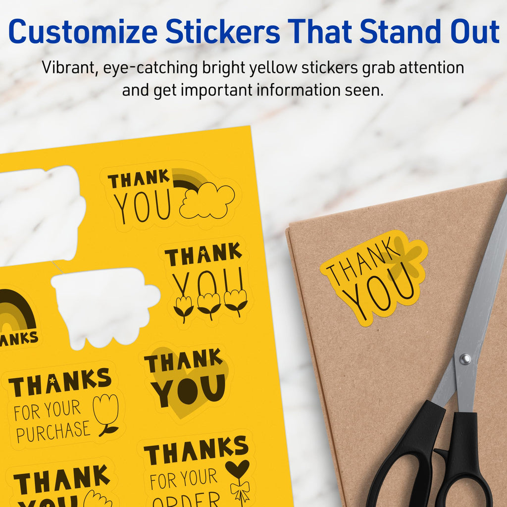 Avery® Printable Sticker Paper, 8-1/2" x 11", Full-Sheet Labels, Bright Yellow Labels, Laser/Inkjet Printable, 40 Total, Great for Packaging and Stickers 40 labels