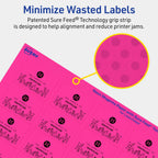 Avery® Printable Rectangle Labels, Sure Feed® Technology, 1-1/4" x 1-3/4", Neon Magenta Labels, Laser/Inkjet Printable, 640 Total, Great for Jars and More 640 labels