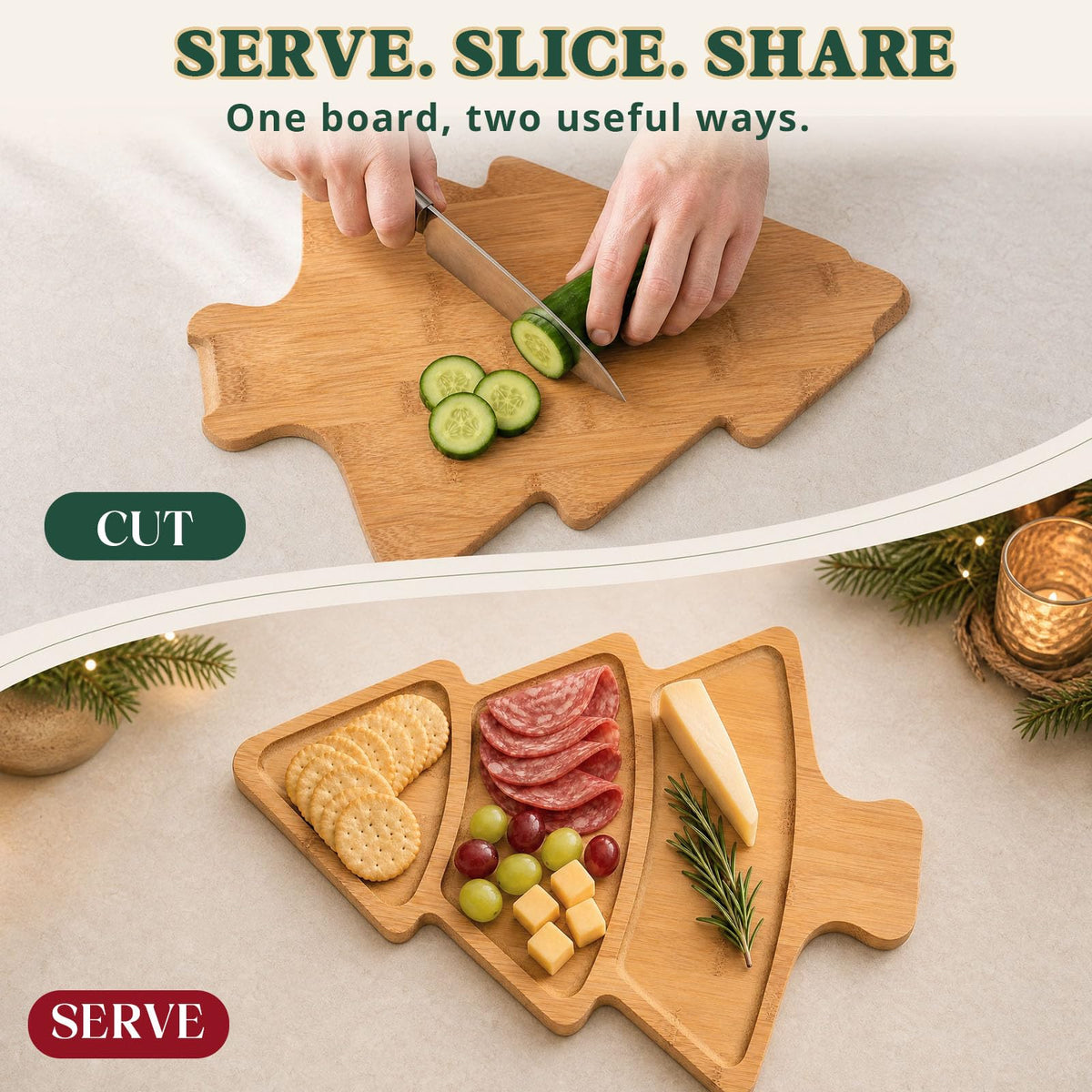 Bamboo Christmas Tree Charcuterie Board, 16.5 x 11.8 in