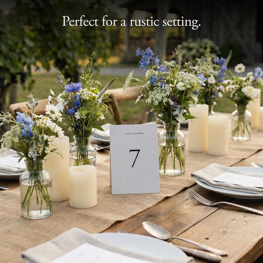 Wedding Table Numbers 1-20, Double-Sided Cards, Embossed Details