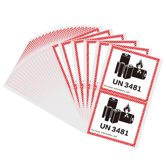 Hybsk 4.7" x 4.3" Lithium Ion Battery Transport Caution Warning Labels 50 Adhesive Stickers (UN3481) Un3481