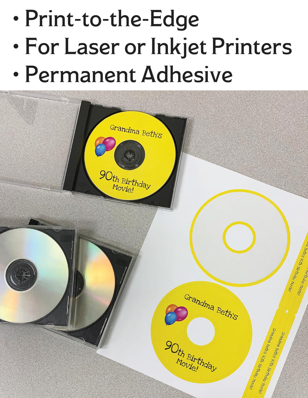 Blank Labels CD/DVD Inkjet Permanent | Laser Print Compatible | 25 Sheets 5824 Template