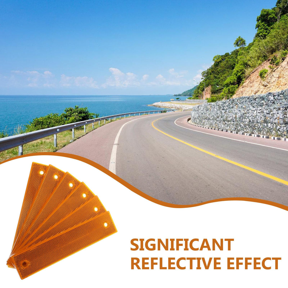CALLARON 6pcs Reflective Sign Post, Road Pavement Markers, Night Safety Reflective Panels, Acrylic Orange Road Reflectors for Snow Plow, Construction, Driveway Edge, Parking 7. 07 X 1. 57 Inch