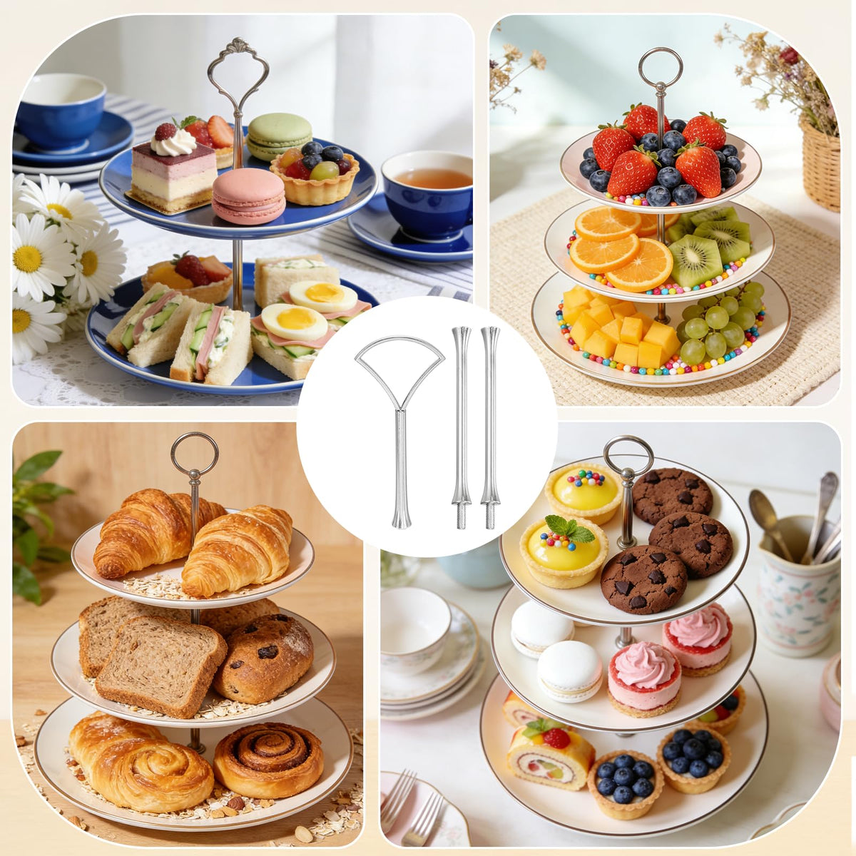 uxcell 1Set Cake Stand Hardware Kit 3 Tier Cupcake Stand Fittings Silver