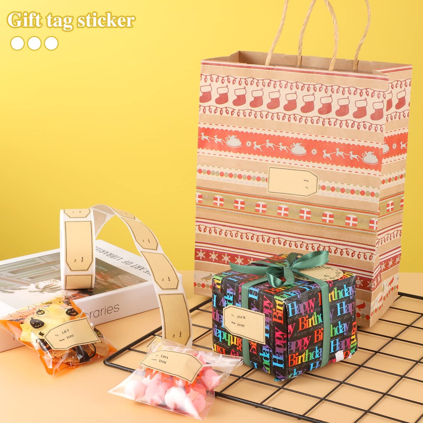 600 PCS Gift Tag Stickers, 1.18" x 2" Brown Kraft to and from Gifts Labels Adhesive Gift Labels Sticker Holiday Present Stickers
