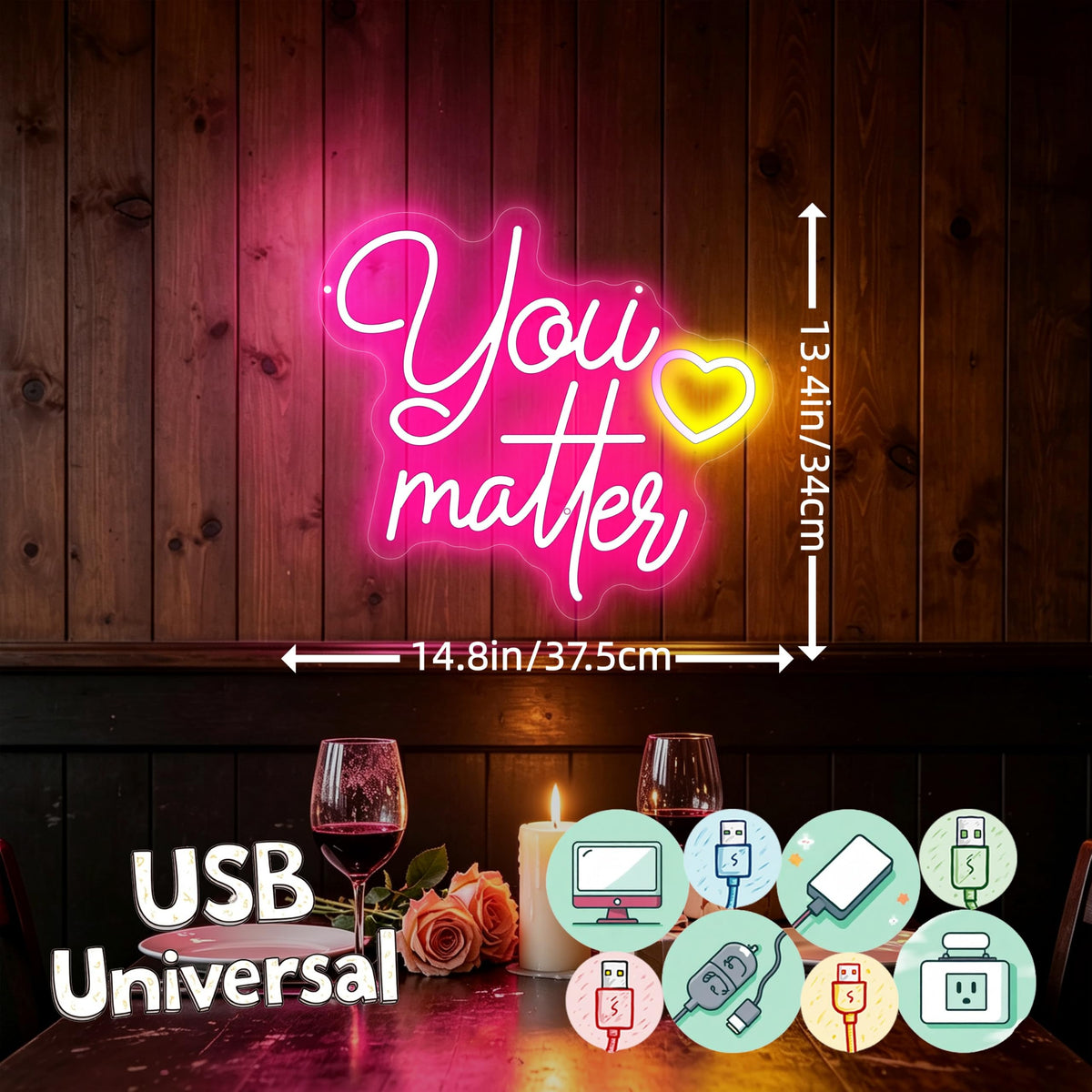 You Matter Neon Sign Motivational Positive Quote LED Wall Decor-14.8"x13.4" You Matter