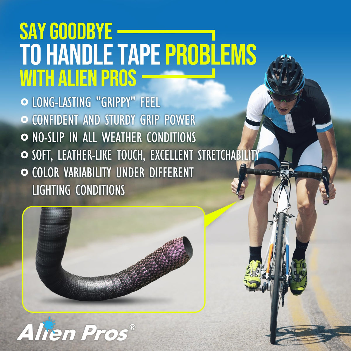 ALIEN PROS Set of 4 Green & Purple Chameleon Bike Handlebar Tape - Elevate Your Ride with Stylish, Comfortable, and Color-Shifting PU Tape for Enhanced Grip with These Bicycle Handle bar Tape
