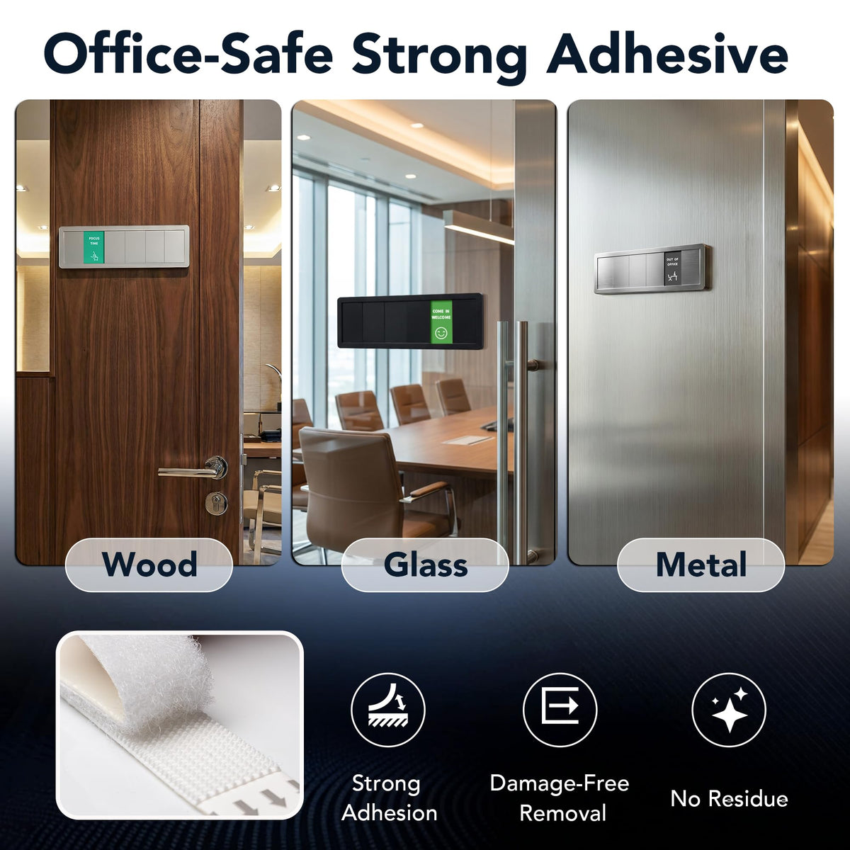 Office Door Sign with 6-Zone Sliding Design, 13 Interchangeable Status Options, Do Not Disturb, Please Knock, In A Meeting, Out Of Office, Back Soon, Custom Privacy Door Slider for Office, Meeting & Conference Room (Brushed Silver) - Patent Pending