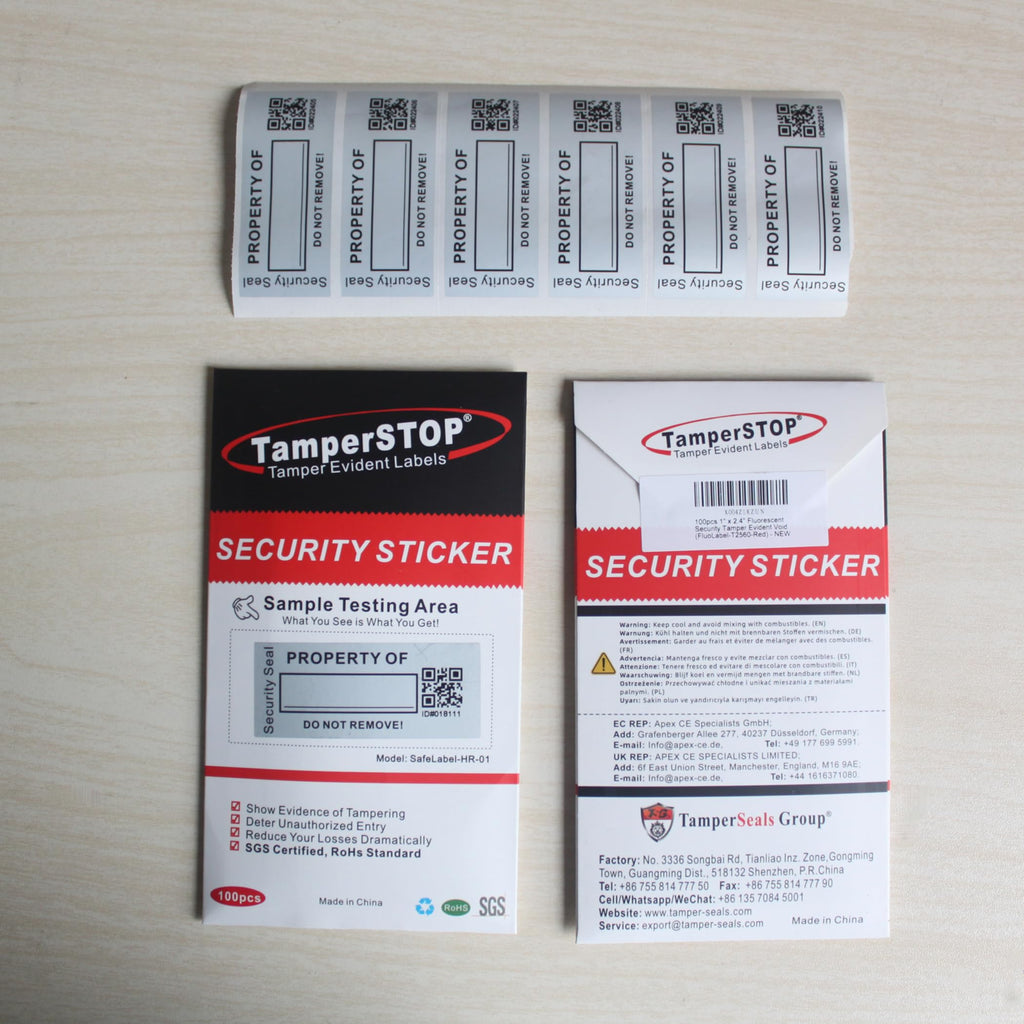 100pcs 1" x 2.4" Custom Printable Tamper Evident Security Asset Tags