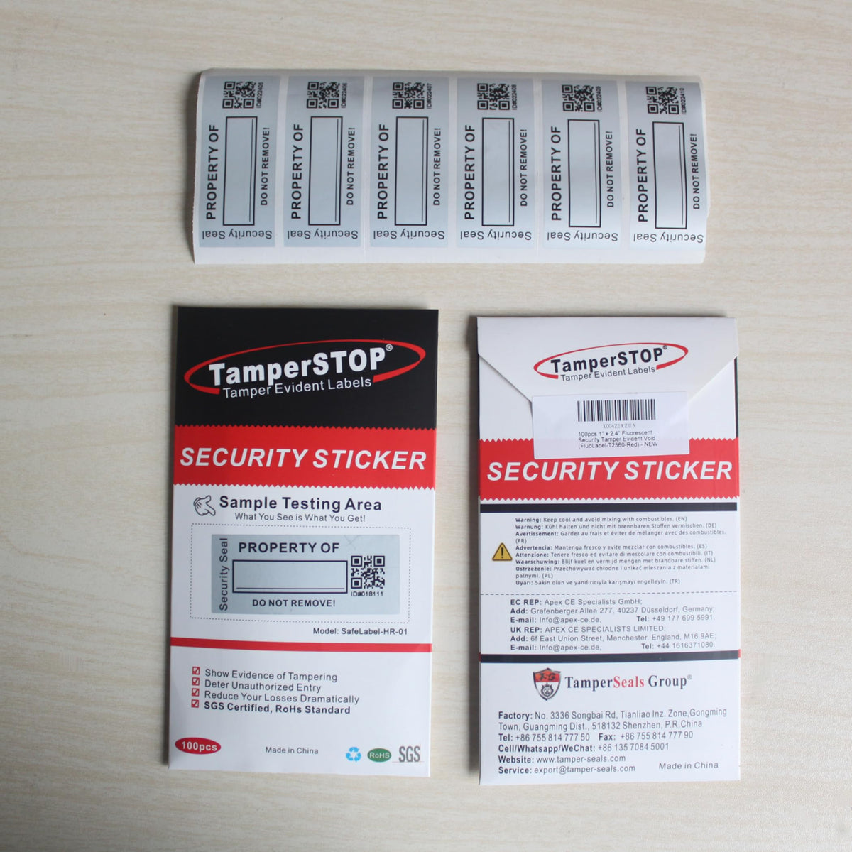 100pcs 1" x 2.4" Custom Printable Tamper Evident Security Asset Tags