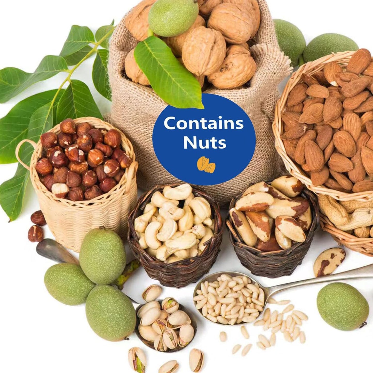 Contains Nuts Labels 1 inch Allergen Warning Stickers Round Allergies Food Rotation Advisory Circle Dots for Jars Glass Bottle Retail Packaging 500 pcs per roll