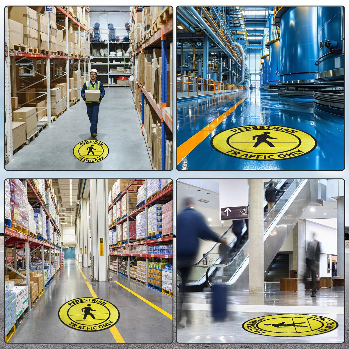 5 Pack Reflective Pedestrian Traffic Only Sticker Sign 17 Inch Round Pedestrian Safety Caution Sign Peel and Stick Adhesive Vinyl Anti-slip Floor Sticker