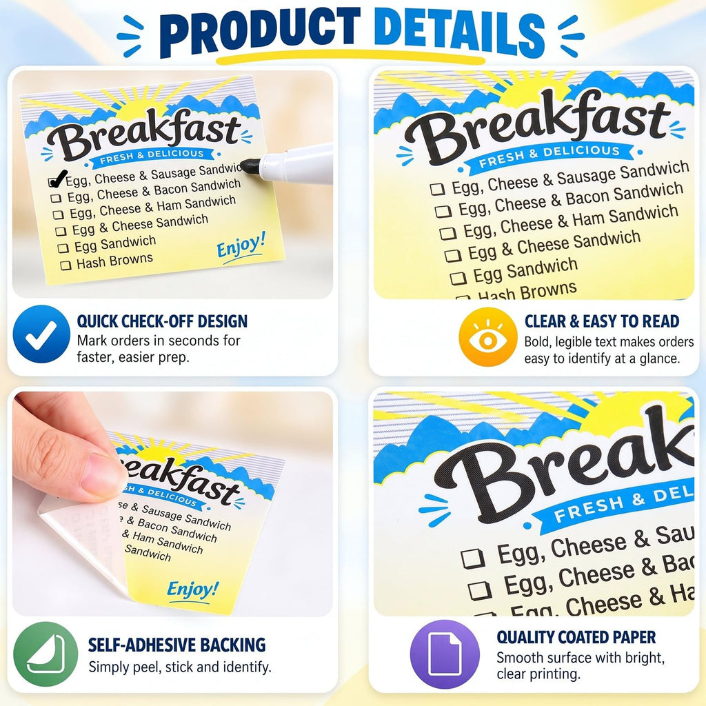 Dunzoom 1 Roll Breakfast Sandwich Check-Off Food Information Labels