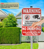 2Pack No Dumping Sign,14" x 10" Property Protected By Video Surveillance Sign with 36" Alloy Stakes, Rust Free &Fade Resistant Heavy Reflective Aluminum,Included Mounting Screw Kit.