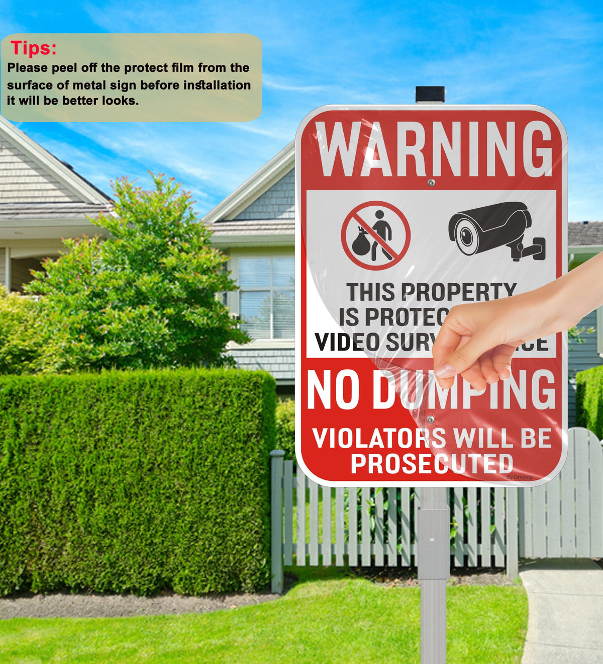 2Pack No Dumping Sign,14" x 10" Property Protected By Video Surveillance Sign with 36" Alloy Stakes, Rust Free &Fade Resistant Heavy Reflective Aluminum,Included Mounting Screw Kit.