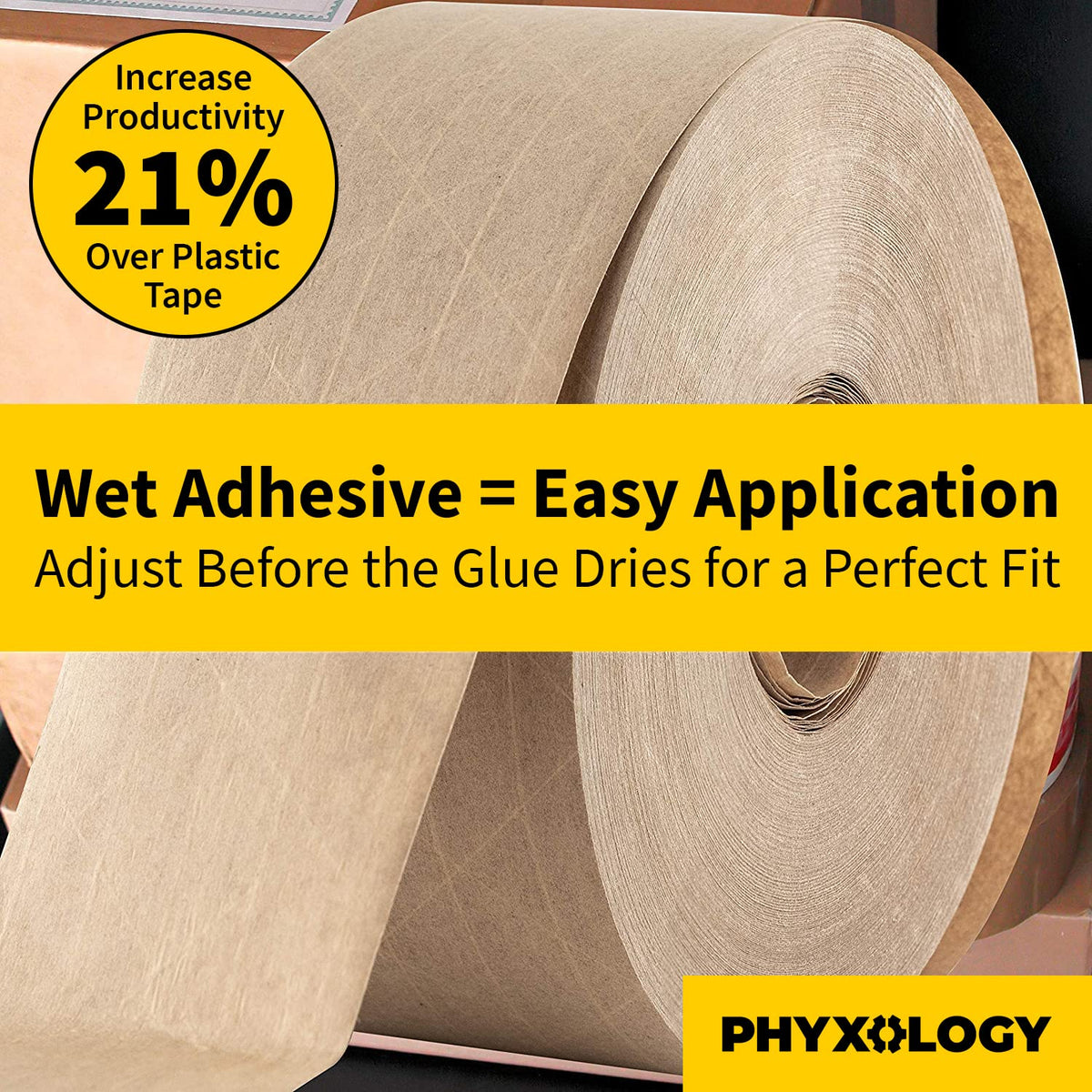 Ultra Durable Water-Activated Tape for Secure Packing. 2.75 in, 450 Ft Brown Kraft Gum Tape Provides Heavy Duty Adhesive for Packaging and Shipping. Fiberglass Reinforced for Extra Strong Bond. 1