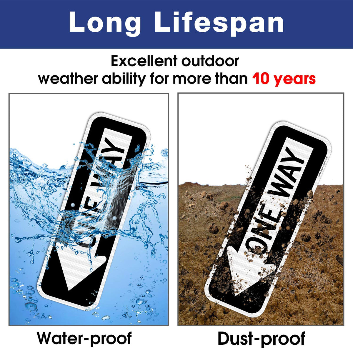 One Way Sign with Left Arrow, 18x6 Inches Engineer Grade Reflective Rust Free Aluminum,Weather/Fade Resistant,UV Protected,Easy to Mount,Indoor/Outdoor Use 1 Pack-One Way Sign with Left Arrow -White and black