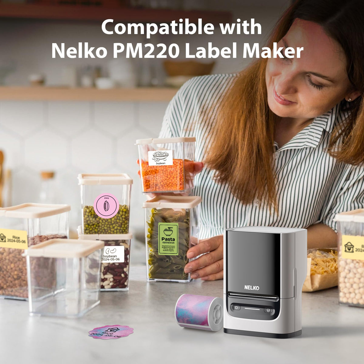 Thermal Labels for Nelko PM220 Label Maker, 2 inch (50mm) Round Thermal Label, Waterproof, Multi-Purpose Tag Tape, 1 Roll of 150 Self-Adhesive Thermal Paper (Pink Purple Staining)