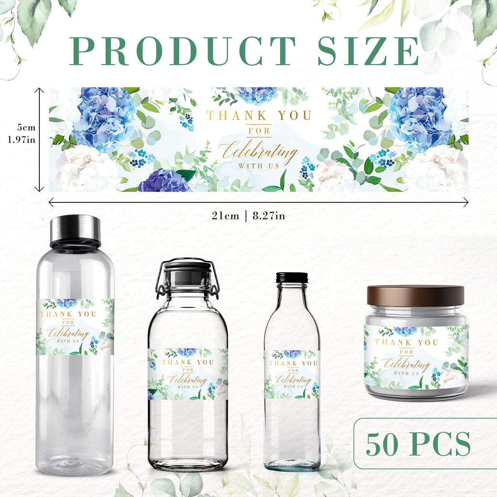 Mobiusea Creation Wedding Water Bottle Labels | Blue Floral Gold Foil | 50pcs Water Bottle Labels for Wedding, Bridal Shower, Birthday, Baby Shower and Party (Pack of 2) 1.97" x 8.27" (Pack of 2)