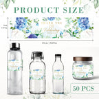 Mobiusea Creation Wedding Water Bottle Labels | Blue Floral Gold Foil | 50pcs Water Bottle Labels for Wedding, Bridal Shower, Birthday, Baby Shower and Party (Pack of 2) 1.97" x 8.27" (Pack of 2)