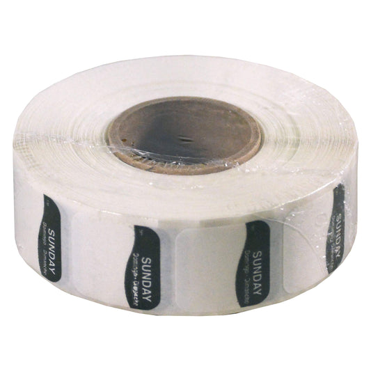 DayMark DissolveMark Day of the Week Trilingual Dissolvable Label, Sunday, 3/4" x 3/4", Black (Roll of 1000) Labels