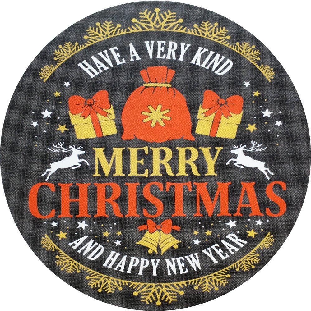 Merry Christmas and Happy New Year Stickers – 2.5 Inch Round Holiday Labels, Roll of 100 with 4 Festive Designs – Adhesive Circle Stickers, Made in The USA