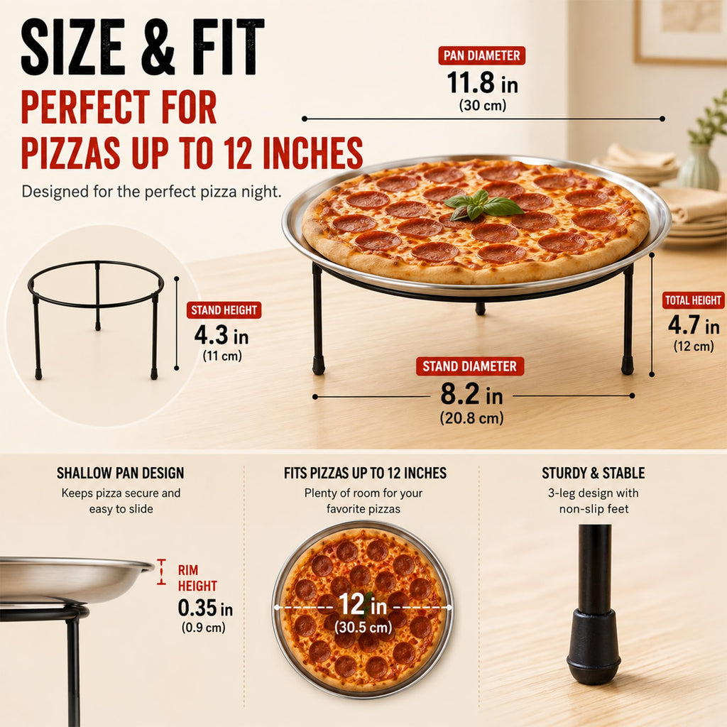 Pizza Stands for Party, 4 Riser Set with Pans and Servers & Cutter