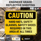 Hard Hats Safety Glasses Safety Shoes Required In This Area Sign Yellow, Black, PPE Safety 14 x 10 Inches