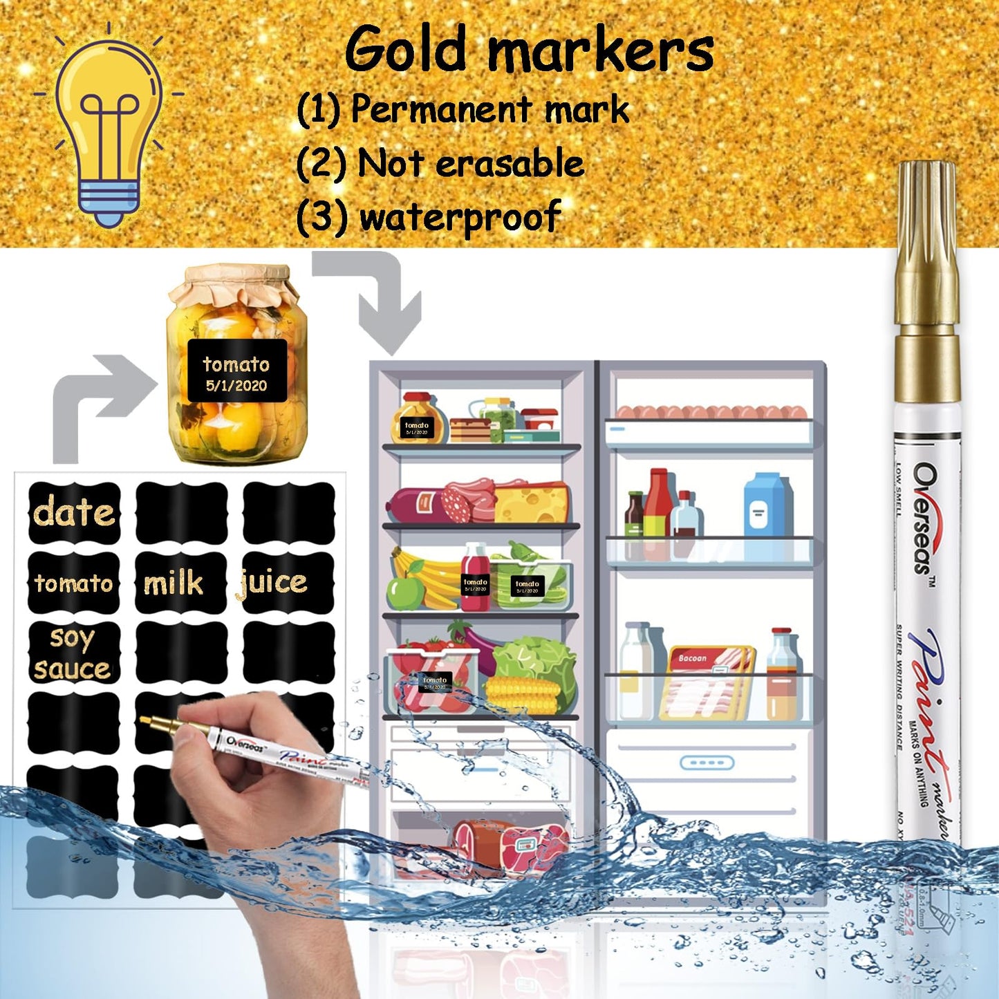 Chalkboard Labels, 144 Pcs Waterproof Reusable Chalk Stickers with Erasable Chalk Marker for Jars, Storage Bins, Kitchen, Parties, Weddings, Craft Rooms 144 PCS, Wavy Shape