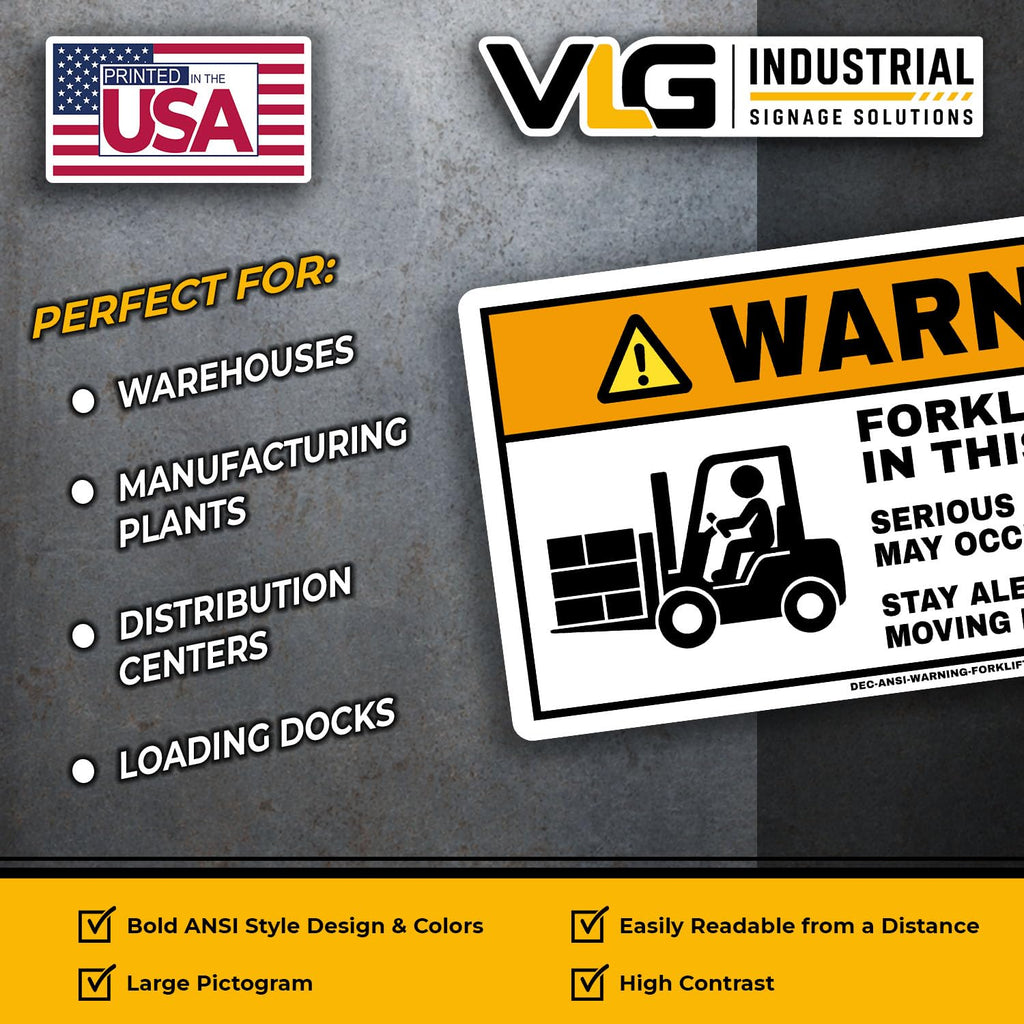 Forklift Traffic Warning Labels 5"x10" (Pack of 2) – ANSI Z535 Safety Decals, Heavy Duty Premium Vinyl, UV Laminated, Aggressive Adhesive, Warehouse & Industrial Forklift Hazard Signs - 5x10 2pc