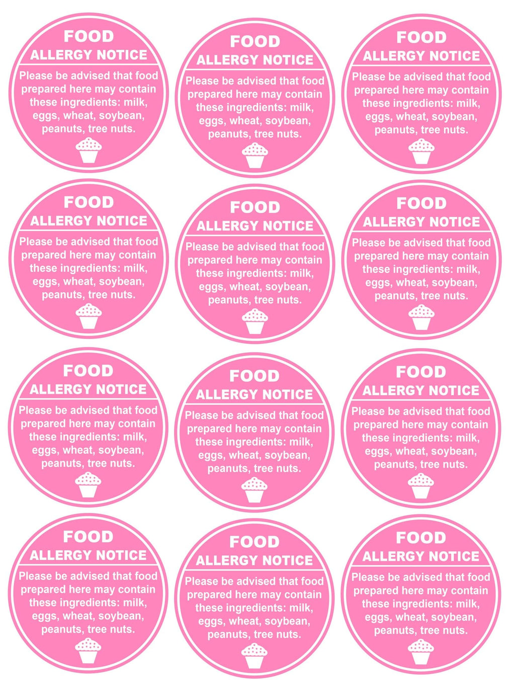 1.5inch 300pcs Pink Allergy Warning Sticker for Cake Shop,Restaurants